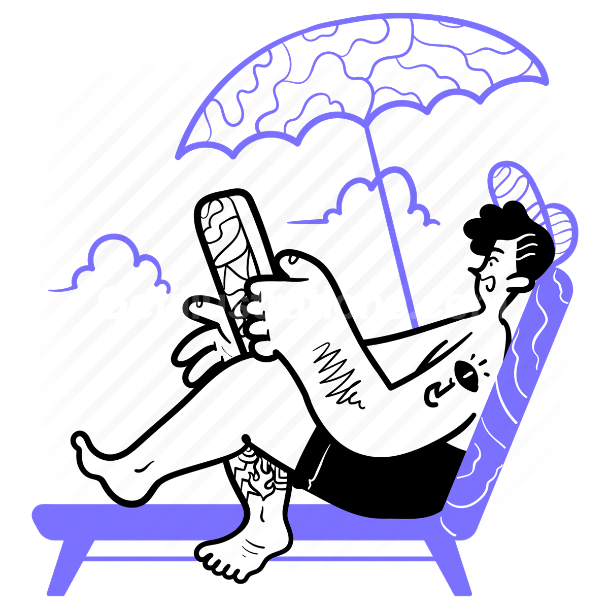 travelling, holiday, vacation, leisure, lounge, parasol, man, relax, chill